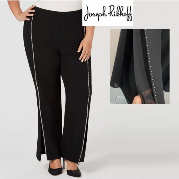 Joseph Ribkoff Pants - Joseph Ribkoff Black Wide-Leg Pants with rhinestones Trim Palazzo Size 12